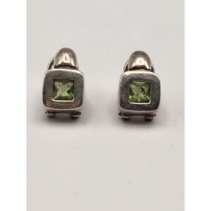 Vintage Sterling Silver Peridot Square Stud Earrings